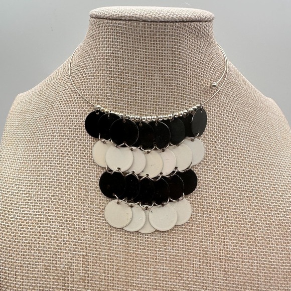 The Unbranded Brand Jewelry - Vintage 90s Modern Black White Enamel Disc Bib Choker Metal Torque Women Jewelry